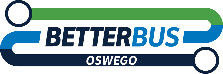 An "S" shaped line that's green, light blue and dark blue. Text reads: BetterBus Oswego.